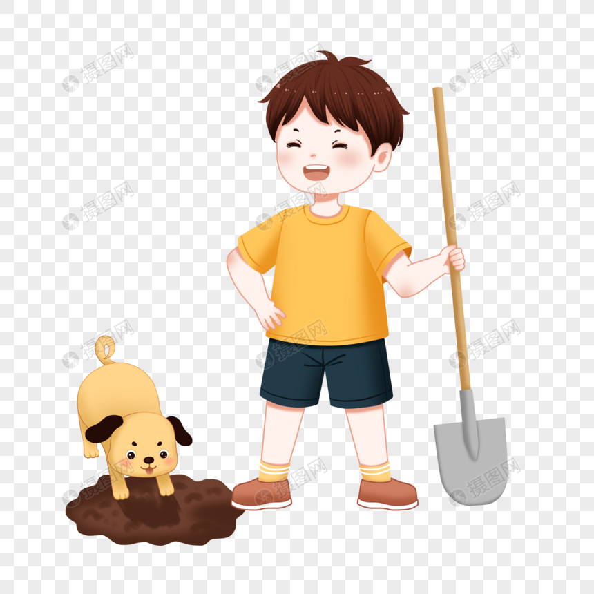 挖坑的小孩元素素材下载-正版素材402432897-摄图网