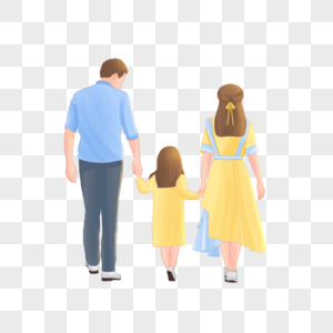 散步的一家人背影图片