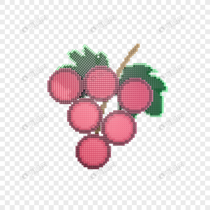 c4d立体像素风卡通装饰水果葡萄图片
