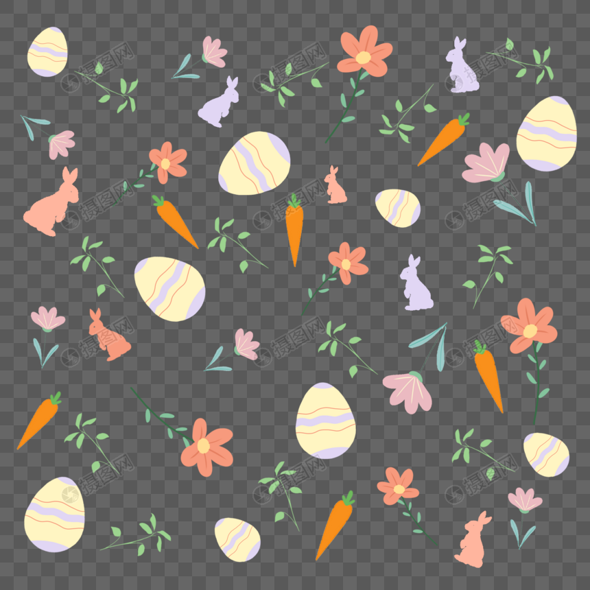 清新复活节底纹背景小兔子彩蛋胡萝卜图片