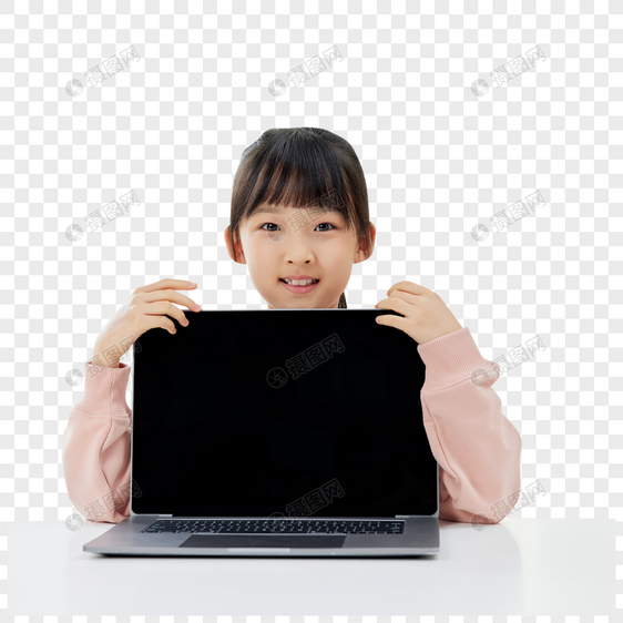 小女孩展示电脑屏幕图片