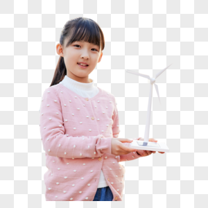 手拿风力发电模型的儿童图片