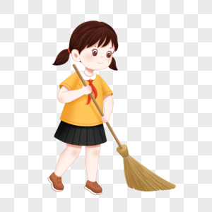 劳动节扫地的小女孩图片