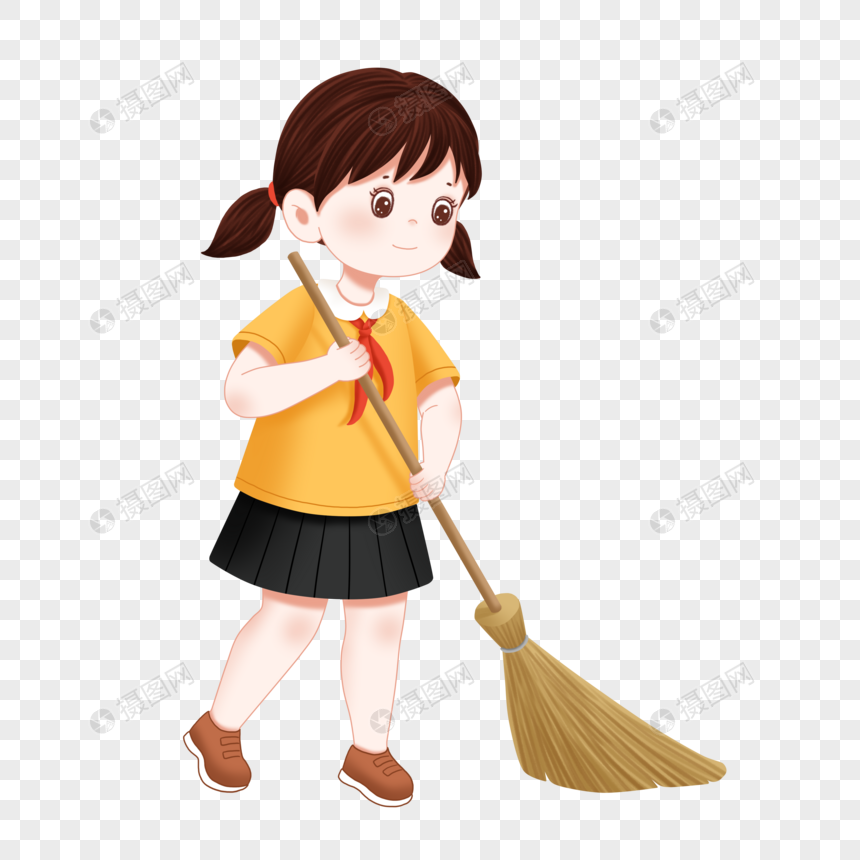 劳动节扫地的小女孩图片