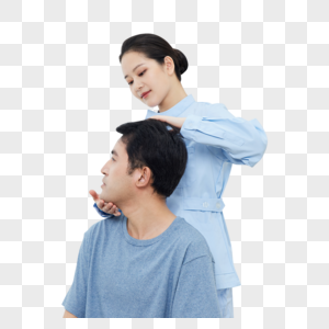 护士帮男病患做颈部康复训练图片