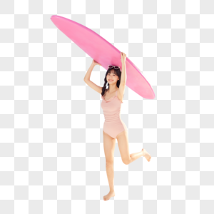 夏日泳装美女拿着冲浪板奔跑图片