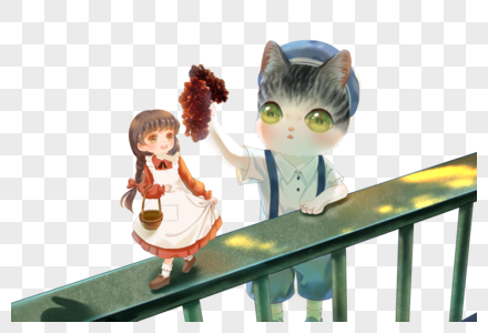 小女孩和猫咪图片