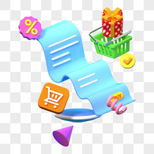 3D立体漂浮图标购物账单icon图片