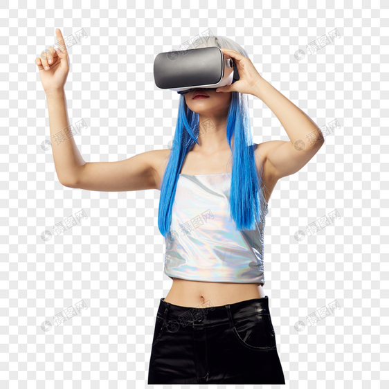 元宇宙科技女性使用vr虚拟点击图片