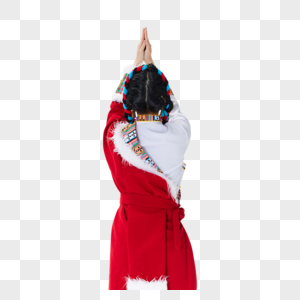 祈祷的藏族女性背影图片