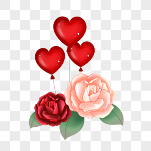 520情人节浪漫玫瑰花与爱心气球图片