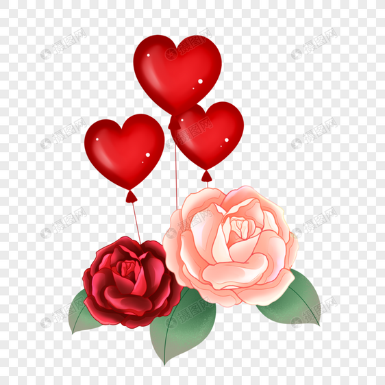 520情人节浪漫玫瑰花与爱心气球图片