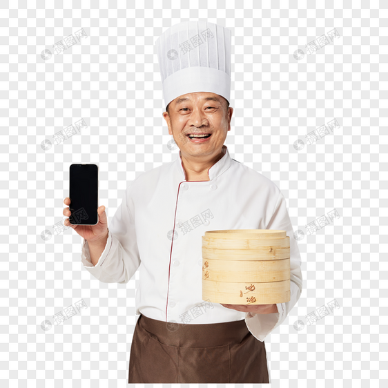 厨师展示手机屏幕图片