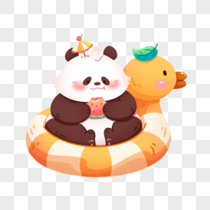 坐在游泳圈上吃瓜的熊猫图片