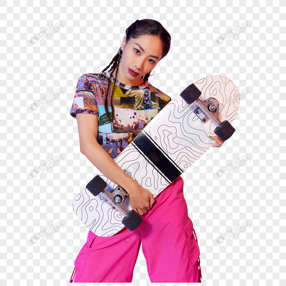 复古炫酷滑板女青年图片