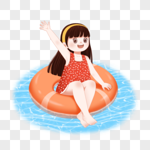 夏天坐在泳圈上的女孩图片