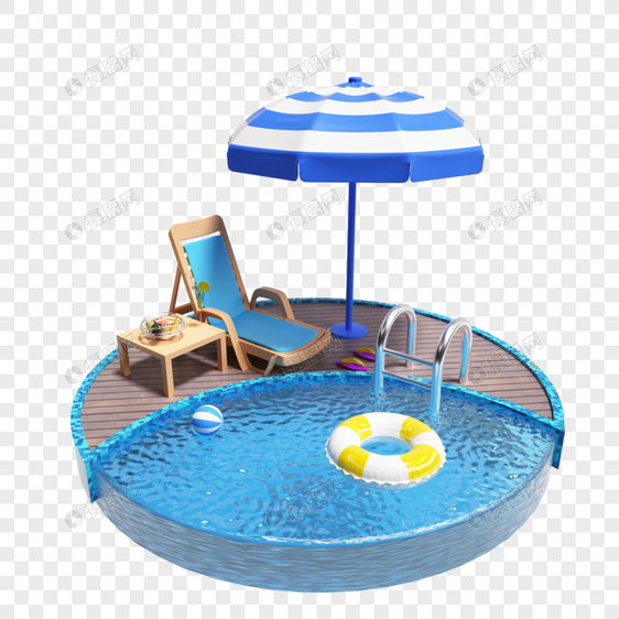 夏日泳池微景观模型元素图片
