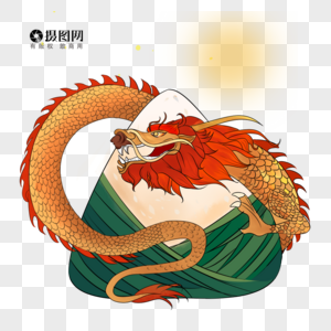 中国风国潮端午节龙粽子插画海报元素图片