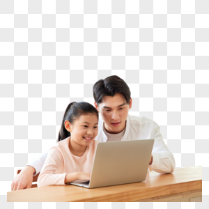 居家电脑学习的父女图片