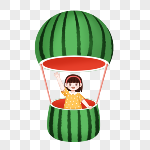 西瓜热气球上的女孩图片