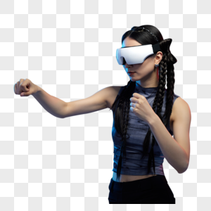 佩戴电子VR科技设备的女性图片
