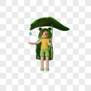 雨天青蛙服装的女孩图片