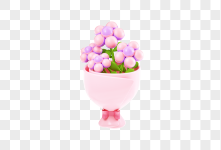 创意C4D七夕情人节粉色花卉3D立体模型图片
