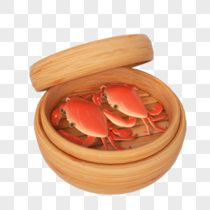 3D立体卡通风格蒸螃蟹美食模型元素图片