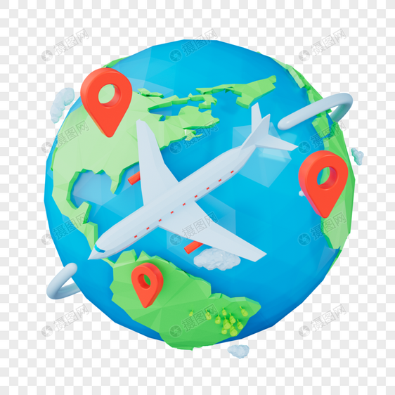 3D飞机环球旅行图片