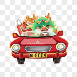 开汽车的龙旅游吉祥物高清图片