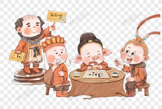 下棋的师徒四人图片