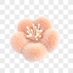 3D立体柔和桃色毛绒花朵元素高清图片