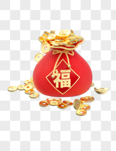 3D金币元宝福袋高清图片