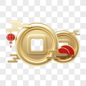 龙年国潮春节铜钱图片