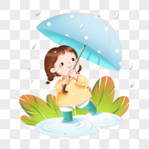 雨水节气儿童打伞下雨散步场景图片