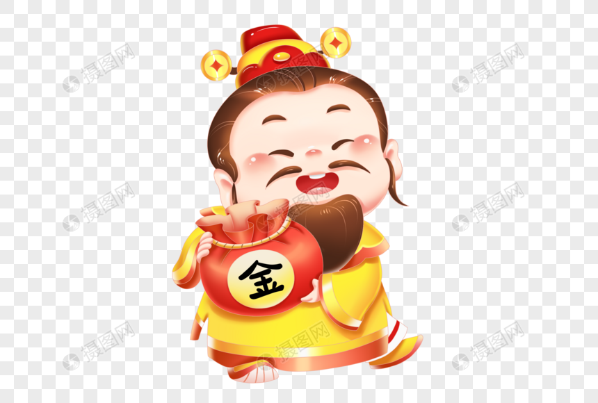 福禄寿喜财卡通财神抱福袋图片