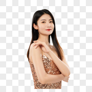 金色礼服性感美女图片