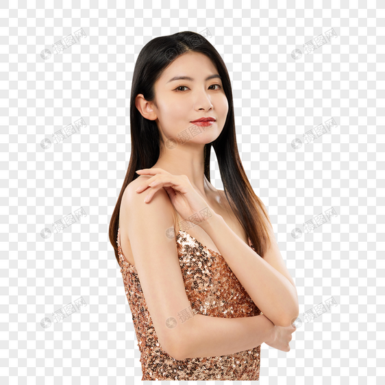 金色礼服性感美女图片