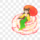 少女坐在牡丹花上打伞图片