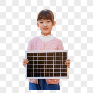 手拿太阳能面板的小女孩图片