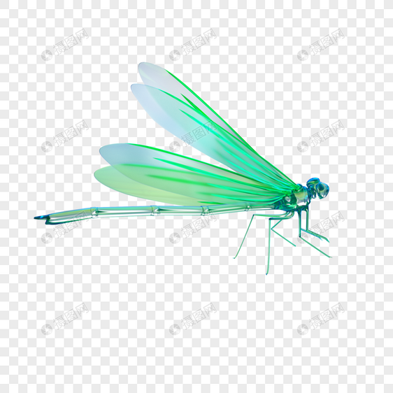 3D立体绿色亚克力质感蜻蜓元素图片