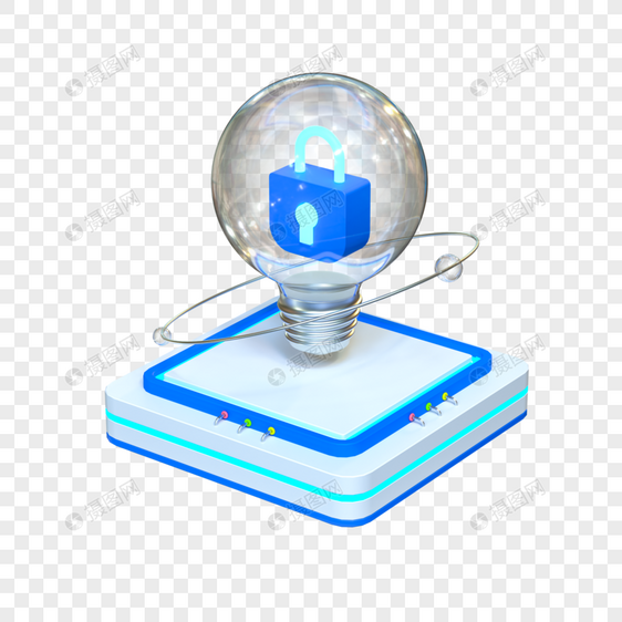 3D互联网灯泡图标免抠素材科技展台玻璃图片