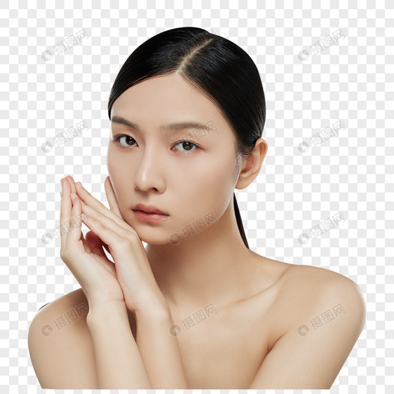 女性美妆护肤面部带手部展示图片