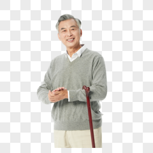 老年男性手提拐杖图片