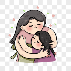 在母亲节拥抱的妈妈和女儿卡通母女高清图片