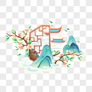 清明节中式风景景观装饰场景图片