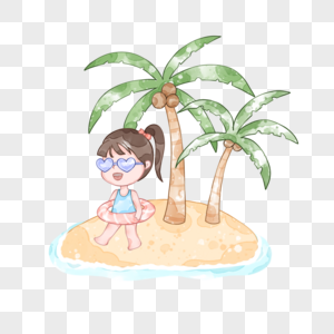 夏天棕榈树和拿着游泳圈的女孩图片