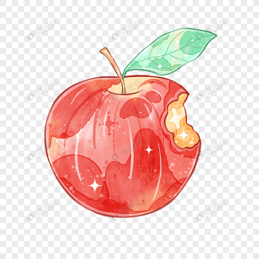 夏天水彩被咬了一口的红苹果图片