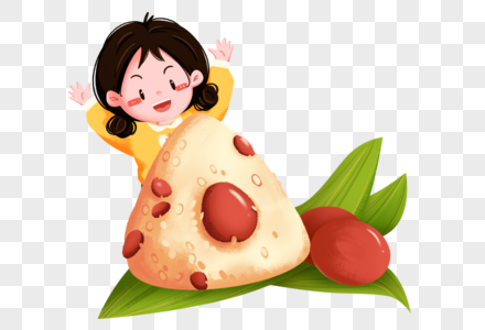 端午节女孩开心吃蜜枣粽子高清图片