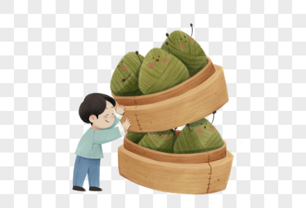 端午节粽子人物插画拟人粽子男孩蒸粽子图片